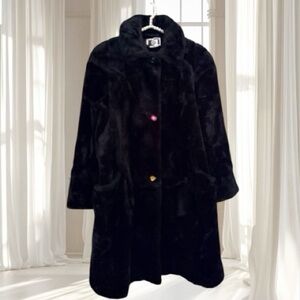 VTG Young Gallery Black Faux Fur Coat Size M